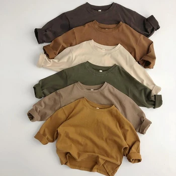 Solid Cotton Kids T-Shirt 2 Autumn New Solid Color Children's Cotton T-shirt Long Sleeved Boys and Girls Top Fashion Children's Wear Baby T-shirt 2