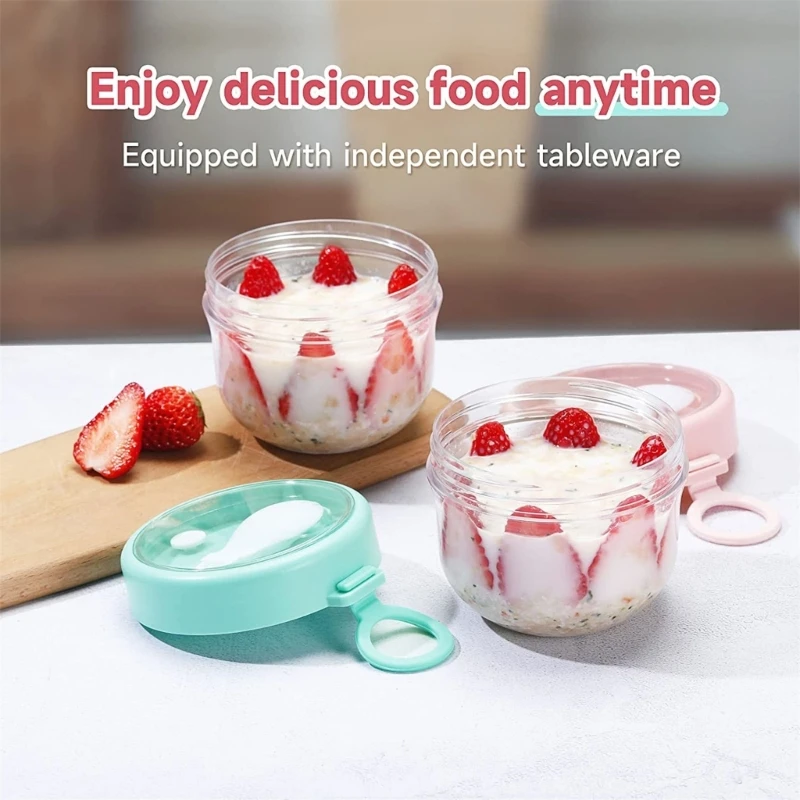 2Pcs Overnight Oat Containers with Lids and Spoons Large Capacity Airtight Jars Dropshipping