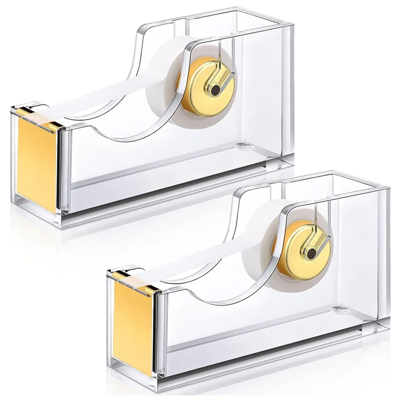 

Practical-2 Pieces Acrylic Office Tape Dispenser Transparent Gold Tape Dispenser Tape Holder Packing Tape Dispenser Easy To Use