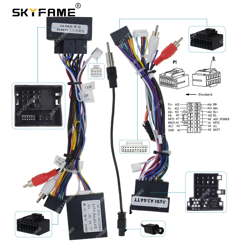 SKYFAME Car 16pin Wiring Harness Power Cable Adapter Canbus Box Decoder For Audi A3 A4 TT A6 OD-AUDI-01