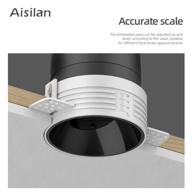 Aisilan LED wpuszczane oprawy typu oprawy typu Downlight bez ramy 7W rozmiar 8cm antyodblaskowy światło punktowe do salonu korytarz sypialnia