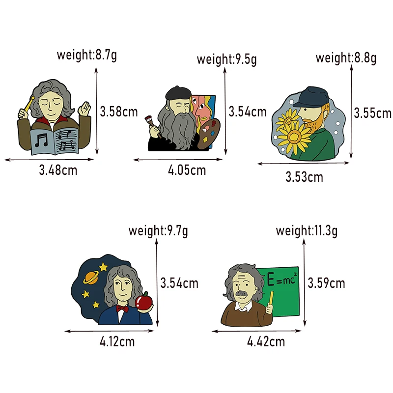 Classic Artist Brooch Van Gogh Beethoven Newton Picasso Character Enamel Pins Backpack Clothes Lapel Badge Jewelry For Women Men