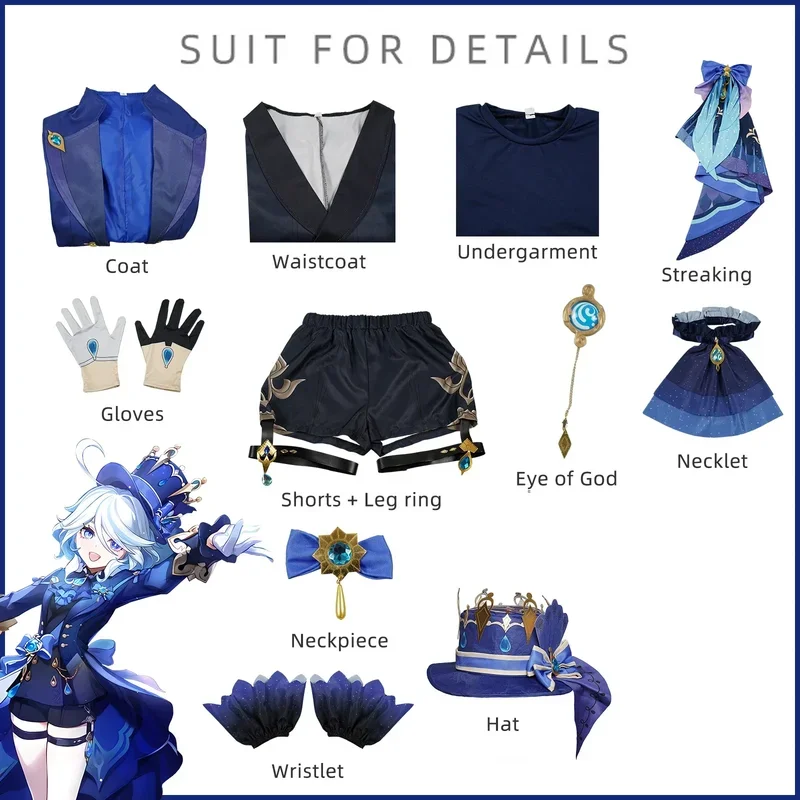 Furina focalors คอสเพลย์ genshin ชุดเทศกาลอนิเมะผลกระทบชุดปาร์ตี้ฮาโลวีนชุดแฟนซีเกมผู้หญิง