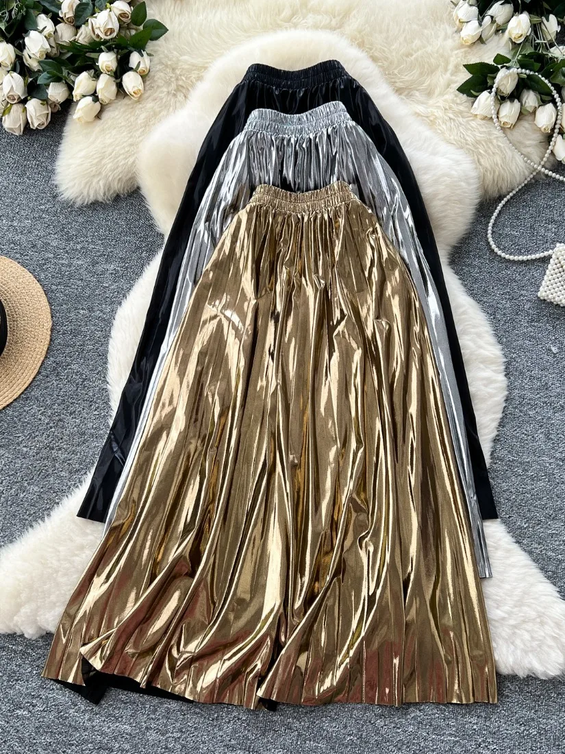 

Foamlina High End Niche Metallic Sense Skirt Women 2025 Autumn Elastic Waist Slim Fit Stylish Versatile Midi Skirt