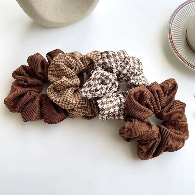 Korean Fashion Cloth Hair Ropes Ties Women Houndstooth Scrunchies Girls Ponytail Holder Scrunches Lady Vintage Hair Accessories