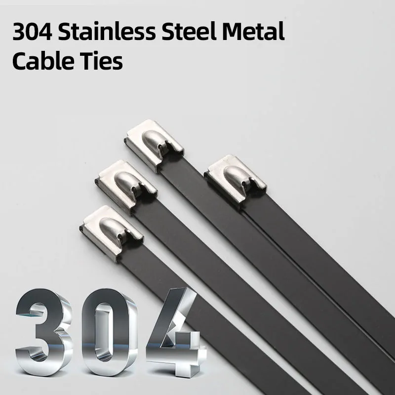 100PCS Coated Stainless Steel Metal Cable Tie Ball Self-locking Zipper Type Cable Tie Fixing Ring Cable Wire Tie 4.6MM 7.9MM