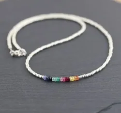 Blue & Yellow Sapphire Ruby Emerald Miyuki Seed Bead Choker Beaded Necklace,Pearl Beaded Necklace