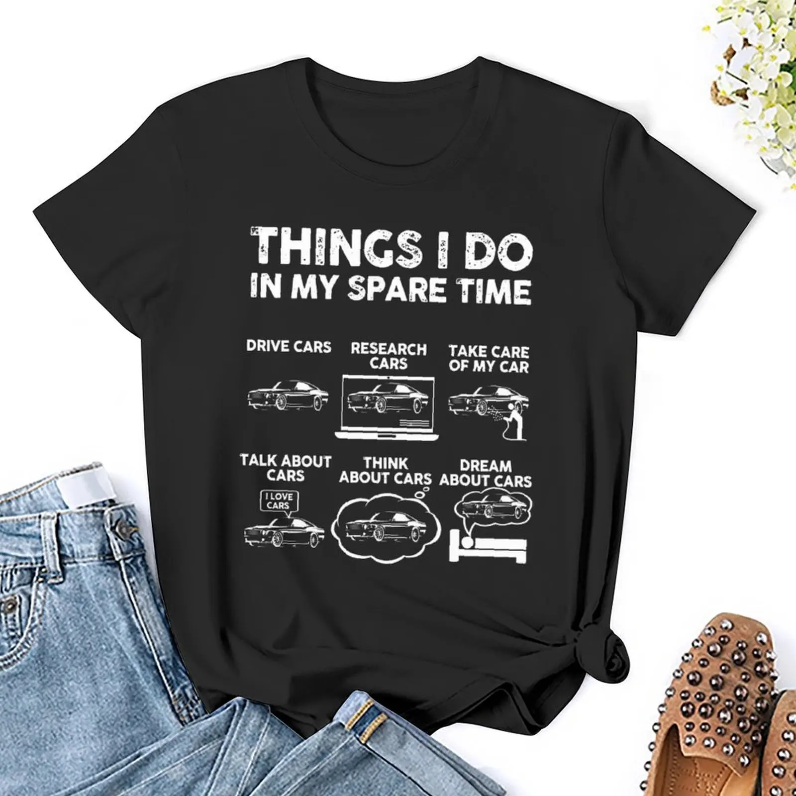 Round Neck Things I Do In My Spare Time Car B T-shirt  Sport Top Tee Funny Graphic Funny Vintag Leisure