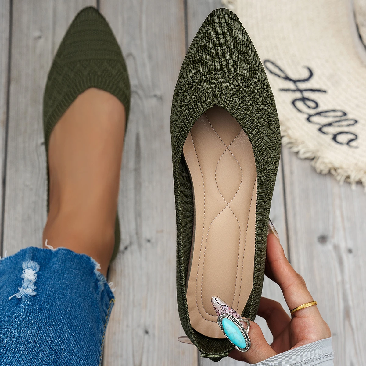 

New Breathable Knitted Flat Shoes Pointed-toe Single Shoes Elegance That Won't Tire Your Feet Shopping Outin Casual Flat Shoes