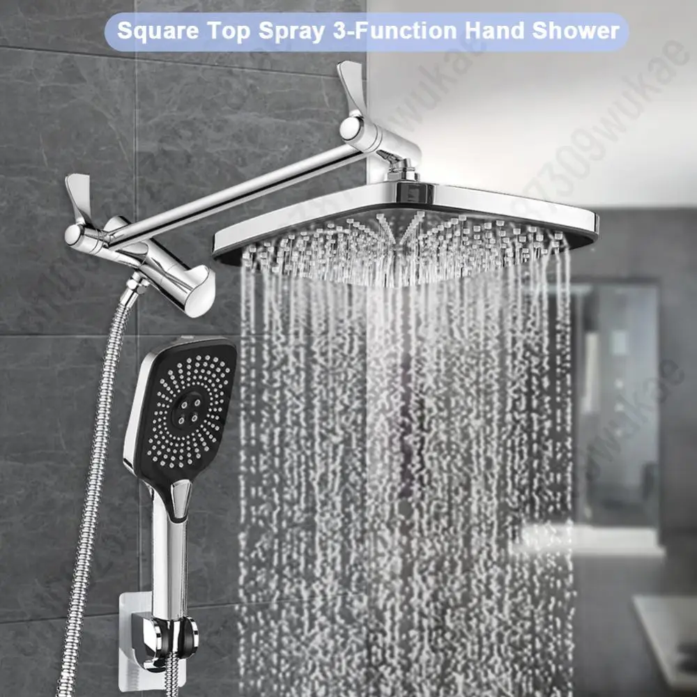 12 Inch Shower Head Set High Pressure Rainfall Shower Head Handheld Shower Combo with Extension Arm Adjustable Anti-Leakage