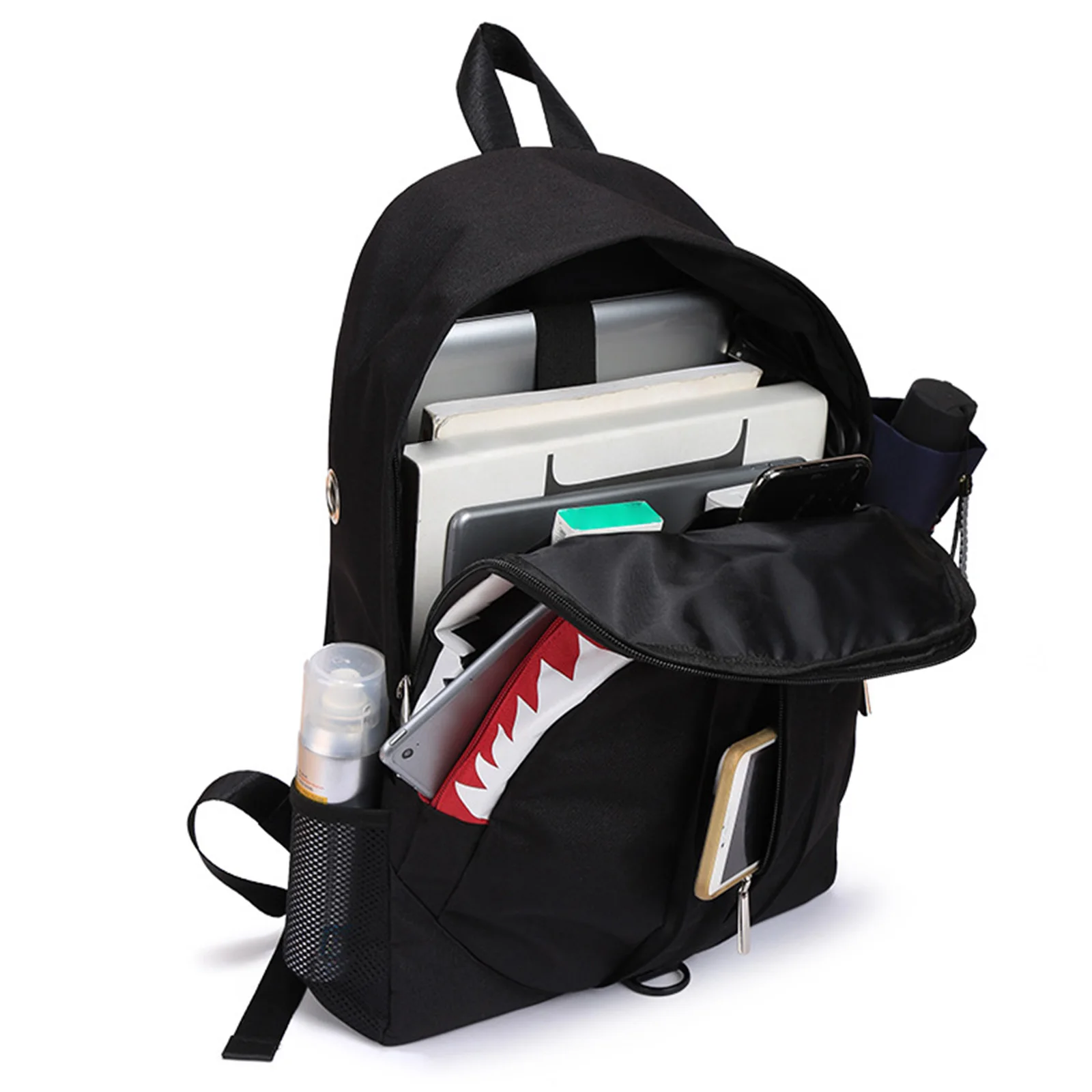 Shark Mouth School Backpack - Oxford Cloth Laptop Back Bag Daypack for Students