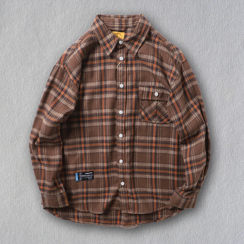 Casual Flannel Plaid Shirts Mens 2023 Autumn New Long Sleeve Button Down Varsity Shacket Regular Fit Heavyweight Checkered Shirt