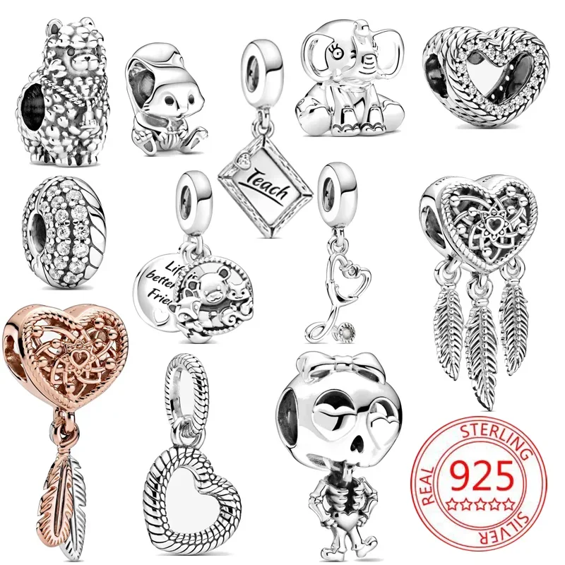 925 Sterling Zilveren Herfst Slang Ketting Patroon Hart Skelet Meisje Originele Bedels Kralen Voor Pandora Armband Diy Sieraden Cadeau