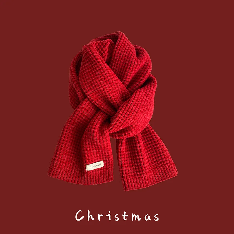 Plaid Scarf Women Christmas Knitted Scarf Casual Versatile Fashion Cold Proof Warm Neck Shawl