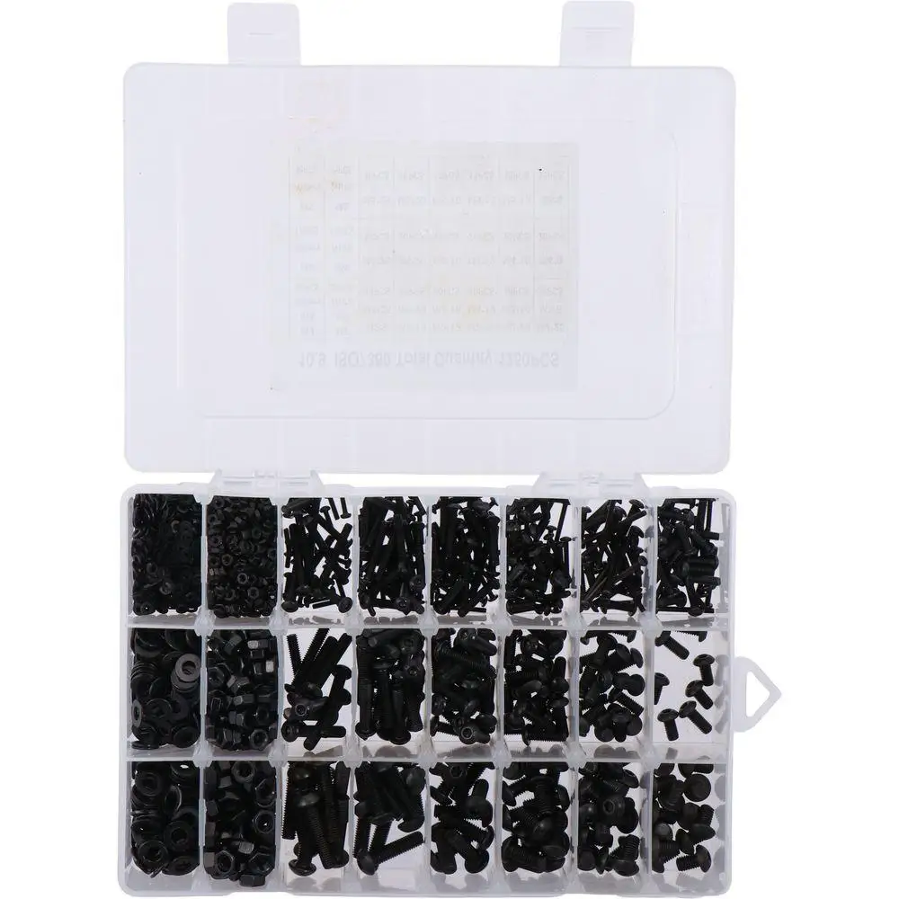 1255Pcs M2 M3 M4 M5 Metric Screws Assortmen Kit 10.9 Alloy Steel 24 Size Bolts and Nuts Washers Kit Black 8/10/12/16/20/25mm