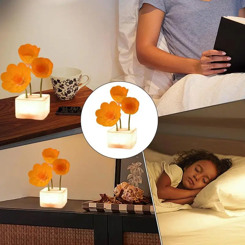 Lámparas de flores para dormitorios, luz de noche junto a la cama, lámpara de escritorio regulable, decoración del hogar, lámpara inalámbrica para habitación de niños y sala de estar