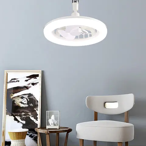 2 In 1 Silent Ceiling Fan Light 3 Gears Light Hanging Fan with Remote Control Dimming Three Color Light for Home Living Room