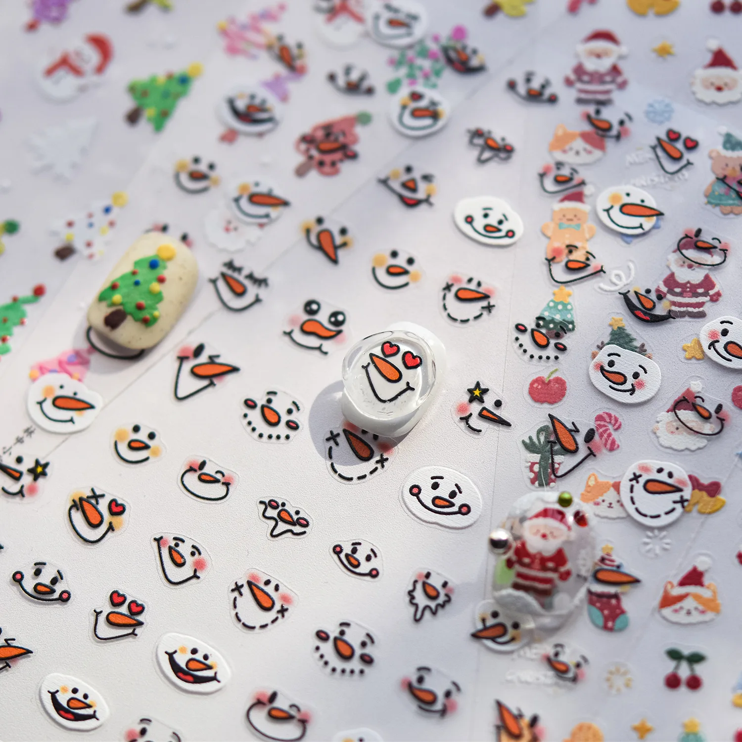 Cute Christmas Tree Cat Bear Snowman Santa Claus High Quality Nail Stickers Art Decorations Design T-4626