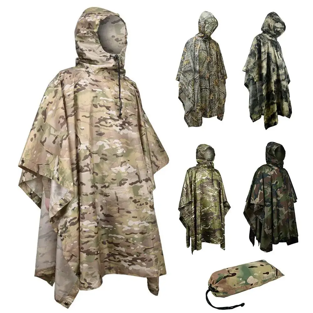 Camouflage Tactical Raincoat for Man Portable Folding Adult Army Waterproof Covered Military Poncho Women Motorcycle Rain Coat