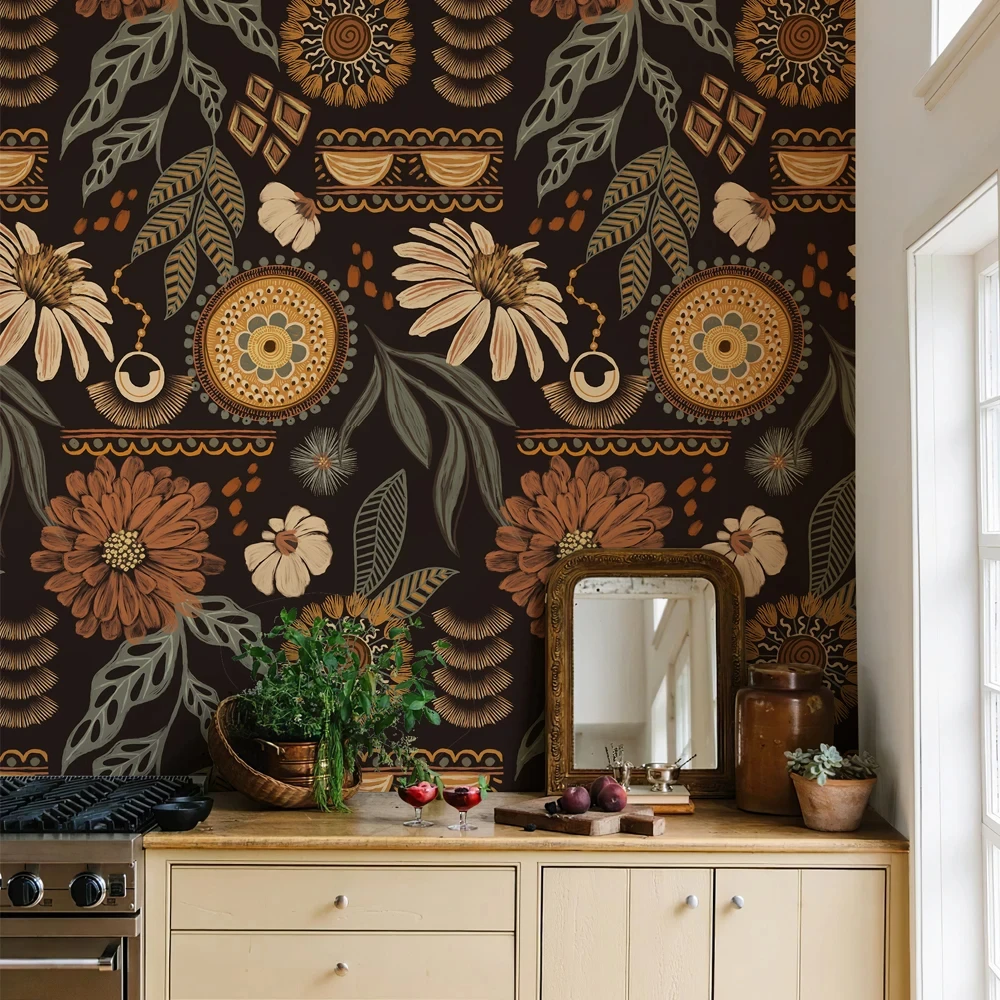 

Custom Vintage Brown Floral wallpapers home decor Wall paper Decoration Furniture Retrofit Stickers 3D Contact Paper living room