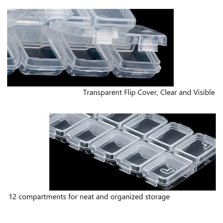 12 Compartments Plastic Rhinestone Organizer Container Case, Nail Art Tool Jewelry Storage Box, Beads Parts Containers view 5