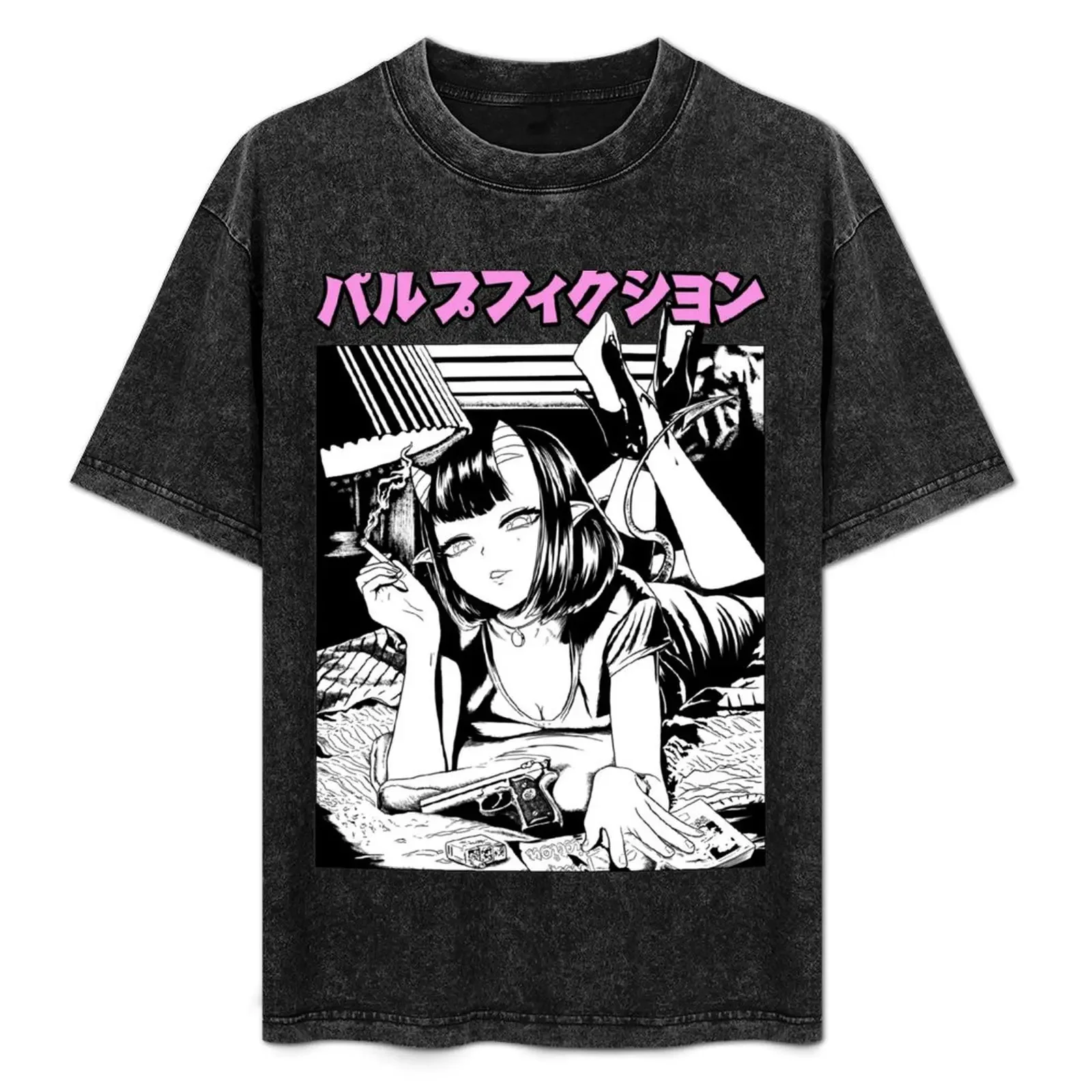

Meru The Succubus / Pulp Fiction - Manga - T-Shirt Vintage Print Crew Neck Tee