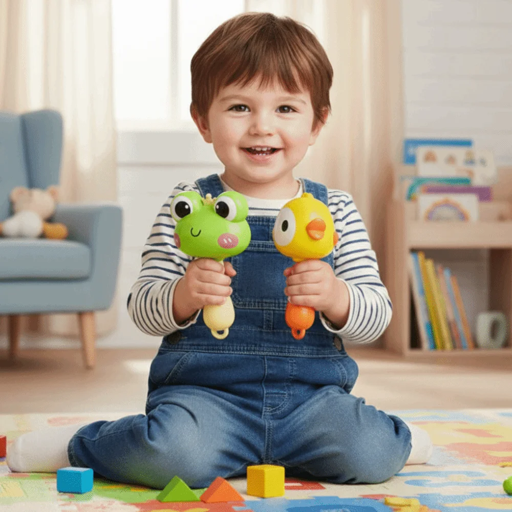 Simpatico martello da sabbia in plastica a forma di rana per bambini, strumento interattivo morbido, martello da sabbia portatile a forma di anatra per bambini piccoli
