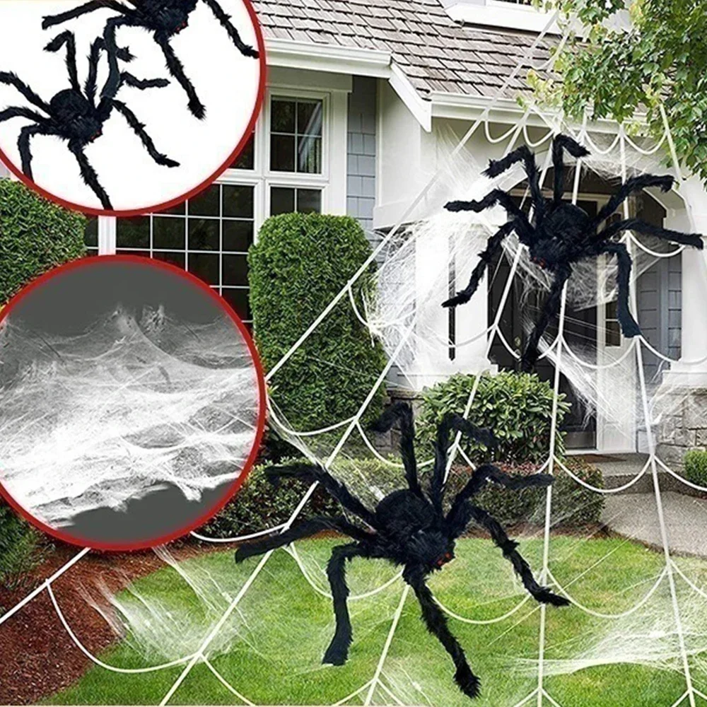 Giant Scary Spider Decoration, Horror Decor, Props, Halloween Party Decor, Outdoor Spiders Web, 30-200cm, 1.5 m, 2m