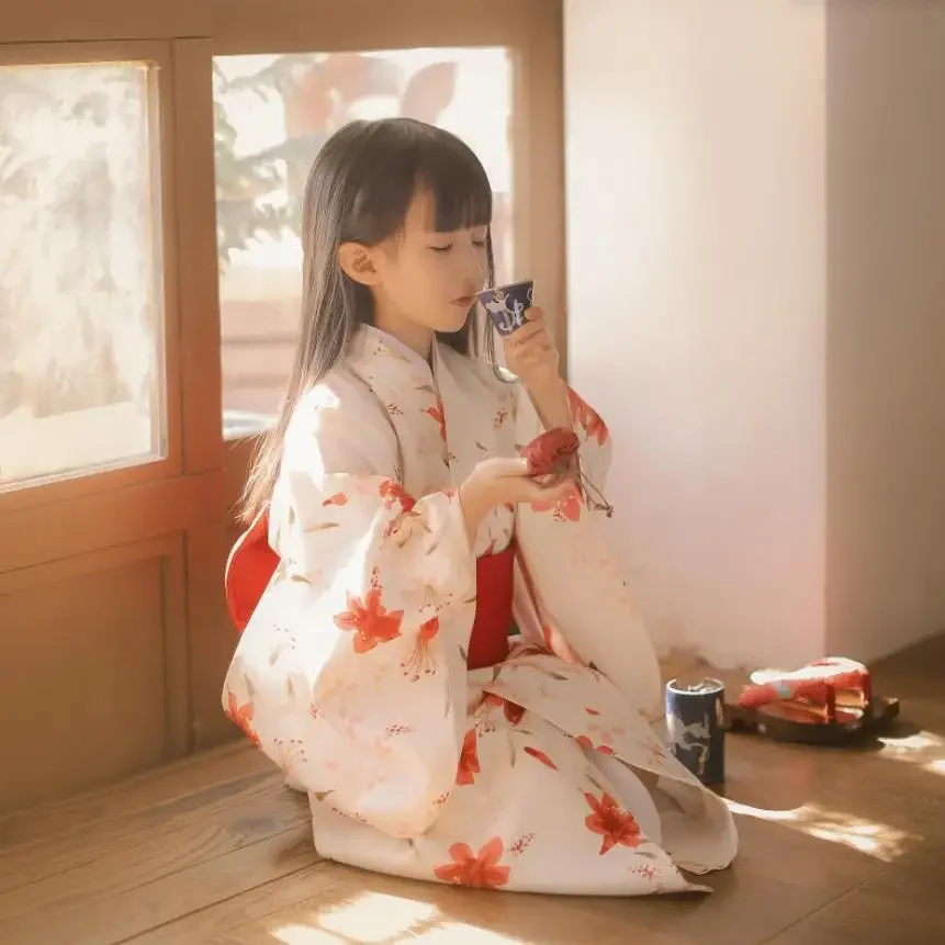 

Girl's Japanese Style Kimono Prints Retro Robe Children's Stage Performance Cosplay Costume Infant Yukata Asian Clothes A2481