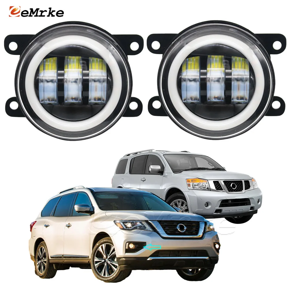 Pair Led Angel Eye DRL + Fog Lights Assembly For Nissan Pathfinder IV R52 Facelift 2017 2018 2019 2020 Pathfinder III 2005-2013