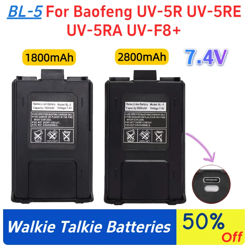 

7.4V 1800mAh 2800mAh BF-UV5R Walkie Talkie Battery for Baofeng UV-5RE UV-5RA UV-F8+ UV-5RB UV-5RC UV-5RD Rechargeable Batteries