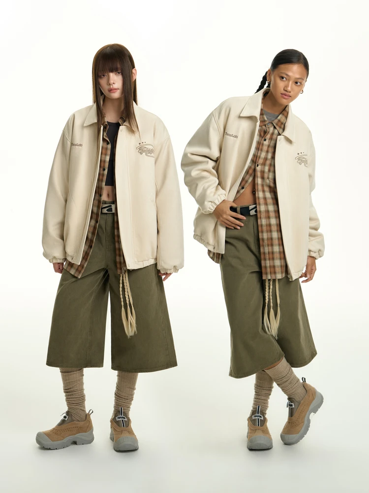 

TGNS Trendy Brand Men's Suede Jaet Cotton Lined Stand Collar Thi Outerwear Casual Sle Autumn Winter Faion Streetwear