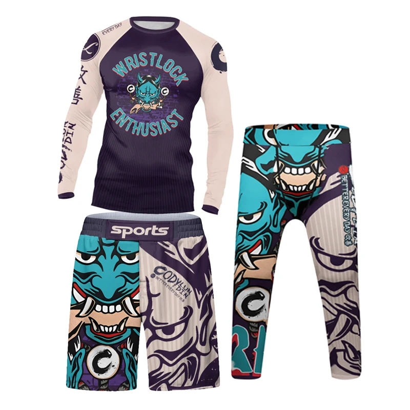 Tuta Sportiva per Bambini MMA Muay Thai, Abbigliamento Sportivo per Ragazzi, Set da Boxe e Jiu Jitsu, Completo da Allenamento e Corsa, Abbigliamento da Palestra per Bambini, Rashguard