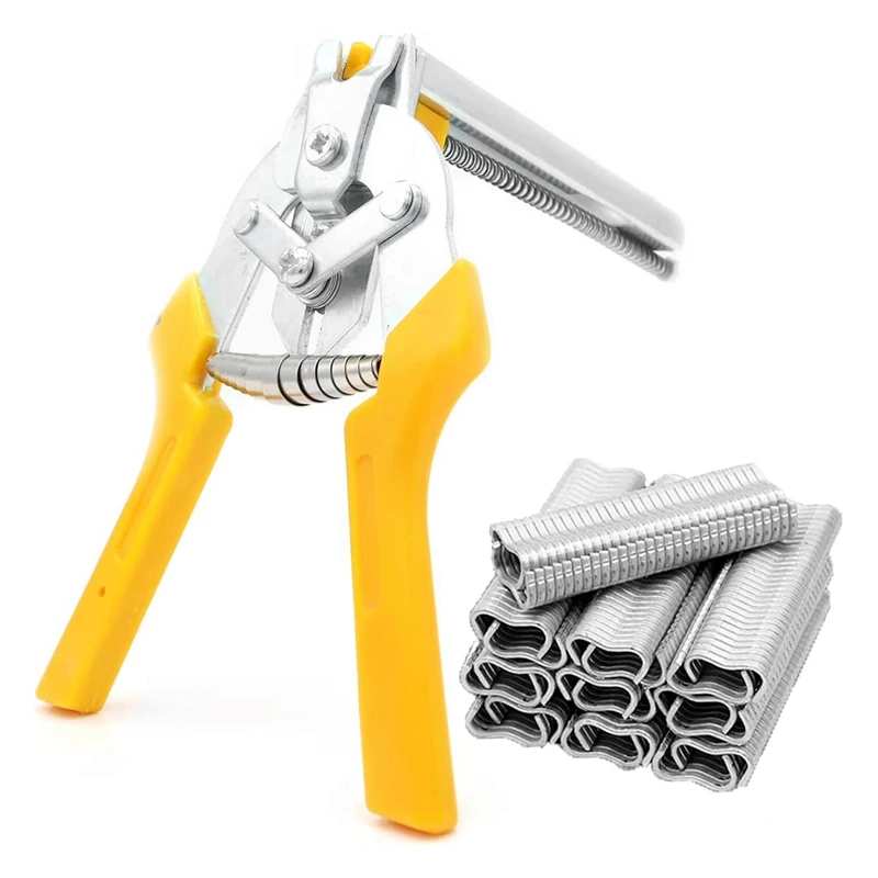 Type M Hog Nail Ring Pliers Kit With 2400Pcs M Clips For Fence Fastening, Upholstery Installation, Animal Cages,Yellow