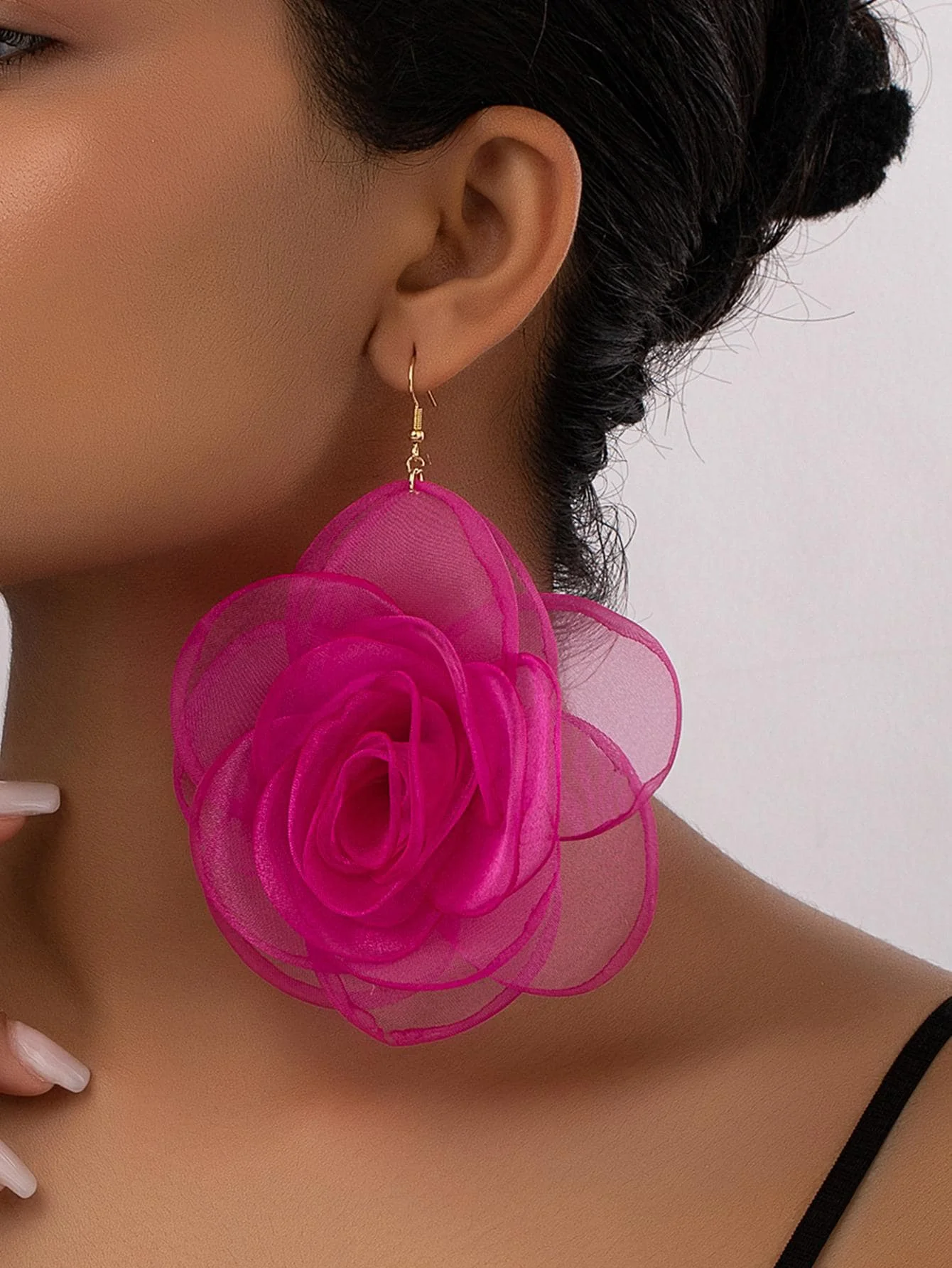 

Organza Rose Flower Earrings For Women Party Wedding Fashion Jewelry