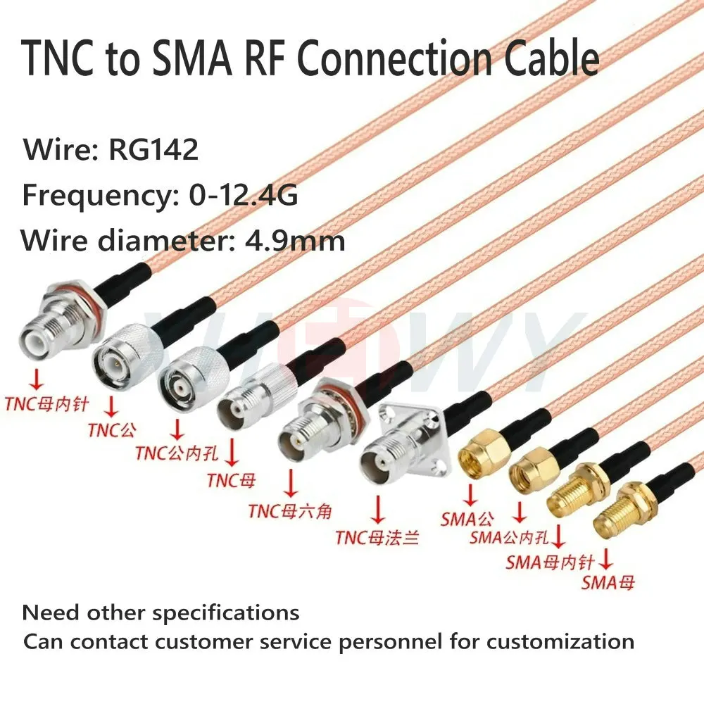 

RG142 silver plated double shielded RF connection wire, TNC to SMA male and female conversion extension wire