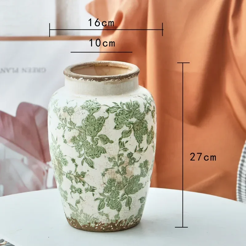 Ceramic retro vase Green Plant porcelain succulent pot Green flower ice crack do old style vase pot home room decoration Nordic