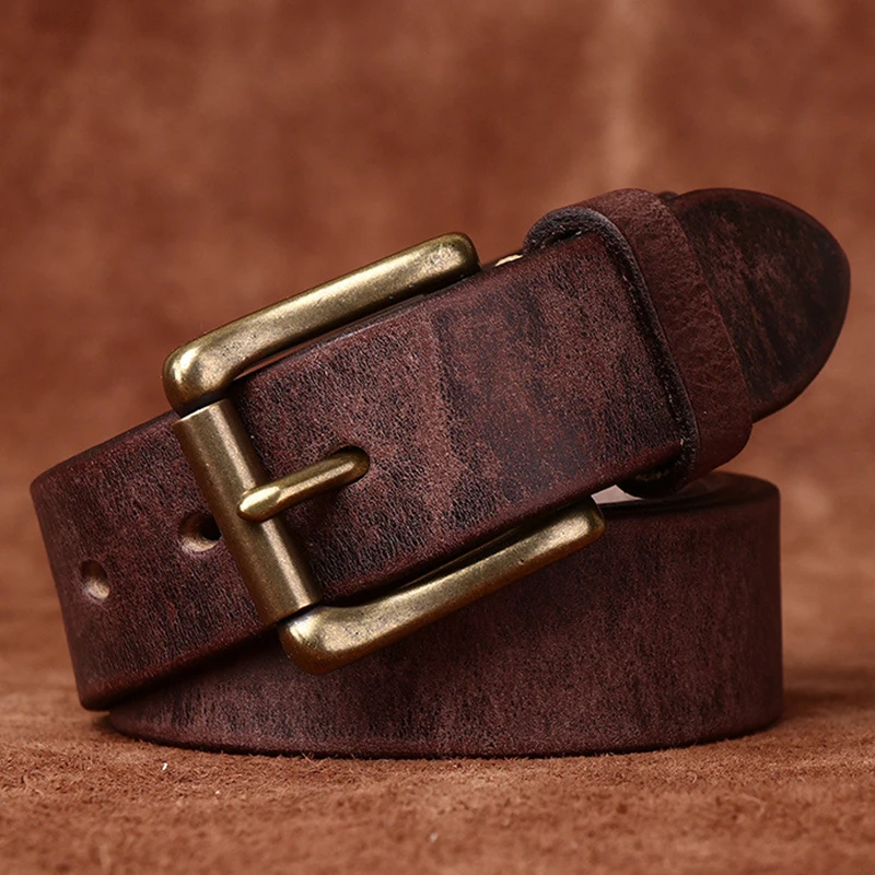 3.3CM Pure Cowhide High Quality Genuine Leather Belts for Men Women Brand Strap Male Brass Buckle Jeans Cowboy Luxury Designer