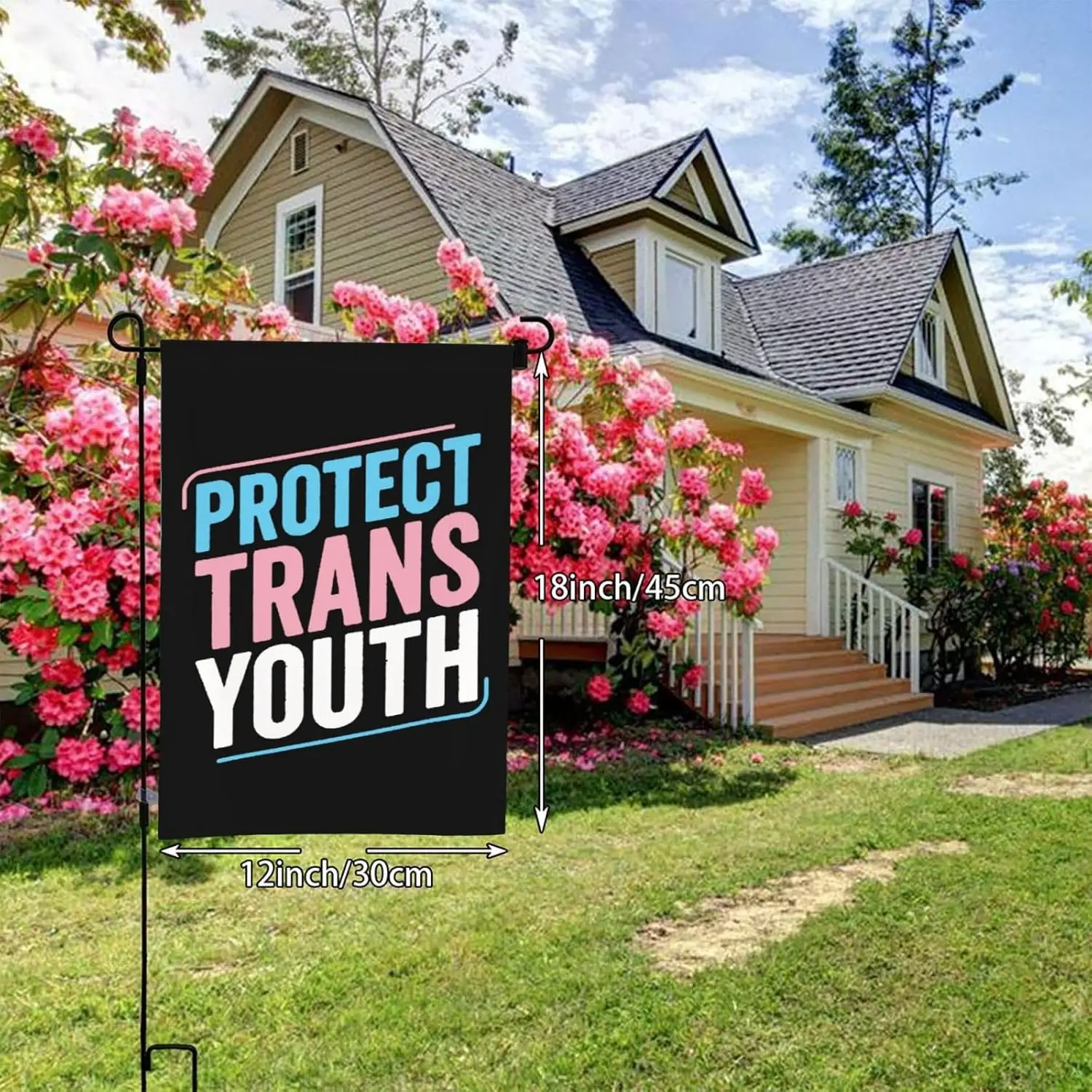 Protect Trans Youth Garden Flag 12x18In Double Sided Yard Lawn Sign Banners for Outdoor