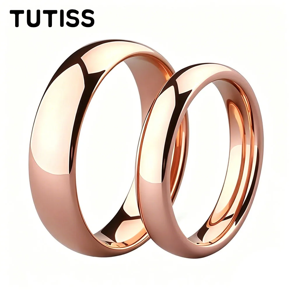 Fast Delivery 6/8mm Rose Gold Tungsten Carbide Ring For Women Men，Dome Polished Minimalist Stackable Ring，Couple Engagement Ring