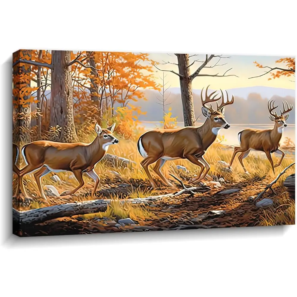 

Canvas Wall Art - Majestic Elk in Yellow Landscape for Living & Dining Rooms