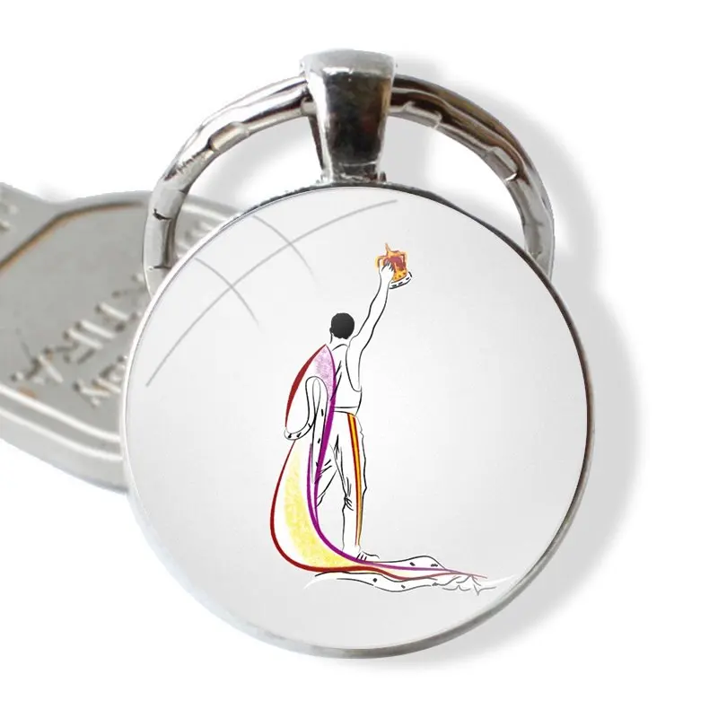 Queen Freddie Mercury King Keychain Handmade Glass Cabochon Key Ring Holder Pendant Key Chains