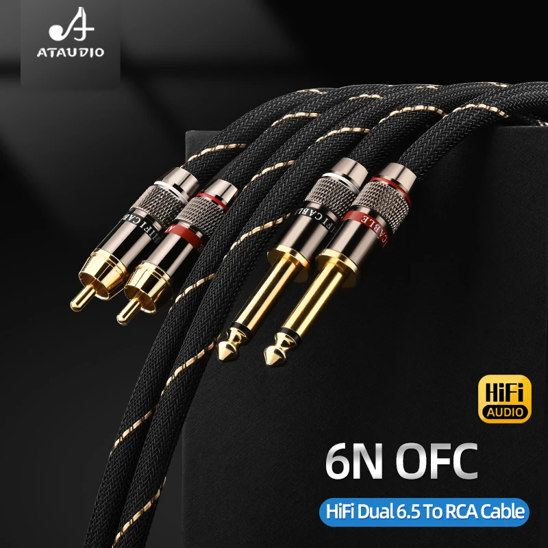 HiFi Dual 6,5mm TS zu 2RCA Audiokabel 6N OFC Leiter High Fidelity 2RCA Stecker zu Dual 6,5mm Buchse Kabel für Verstärker Lautsprecher