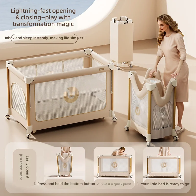 Baby Crib, 1-Second Foldable, Multifunctional Bed, Portable and Connectable, Newborn Soothing Rocking Cradle, Infant Bed