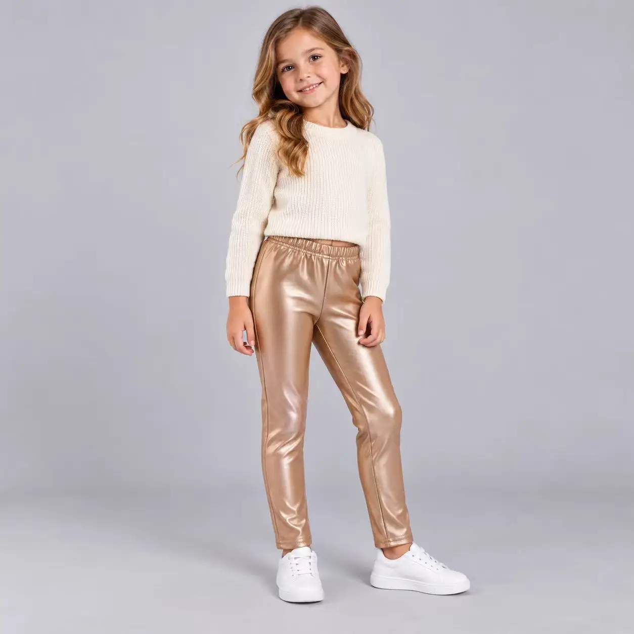 1 Pair of Girls' Faux Leather Tights, Autumn and Winter Style, with Fleece Lining, Warm Tights