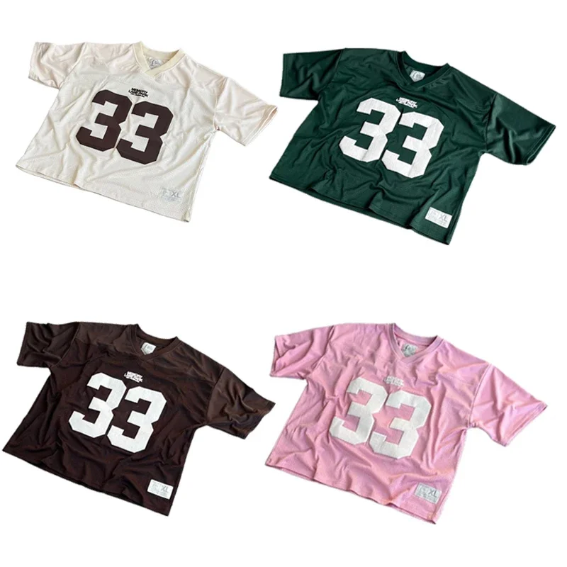 Y2K T Shirt Mesh Jersey Quick Dry Number 33 Football Sports Wear Streetwear Oversized T Shirt Men Women College Training Wear