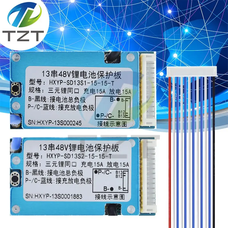 BMS 13S 48V 15A Lmo Ternary Li-ion Lithium 18650 Battery Charge Protection Board With Heat Sink Common With Temperature Control