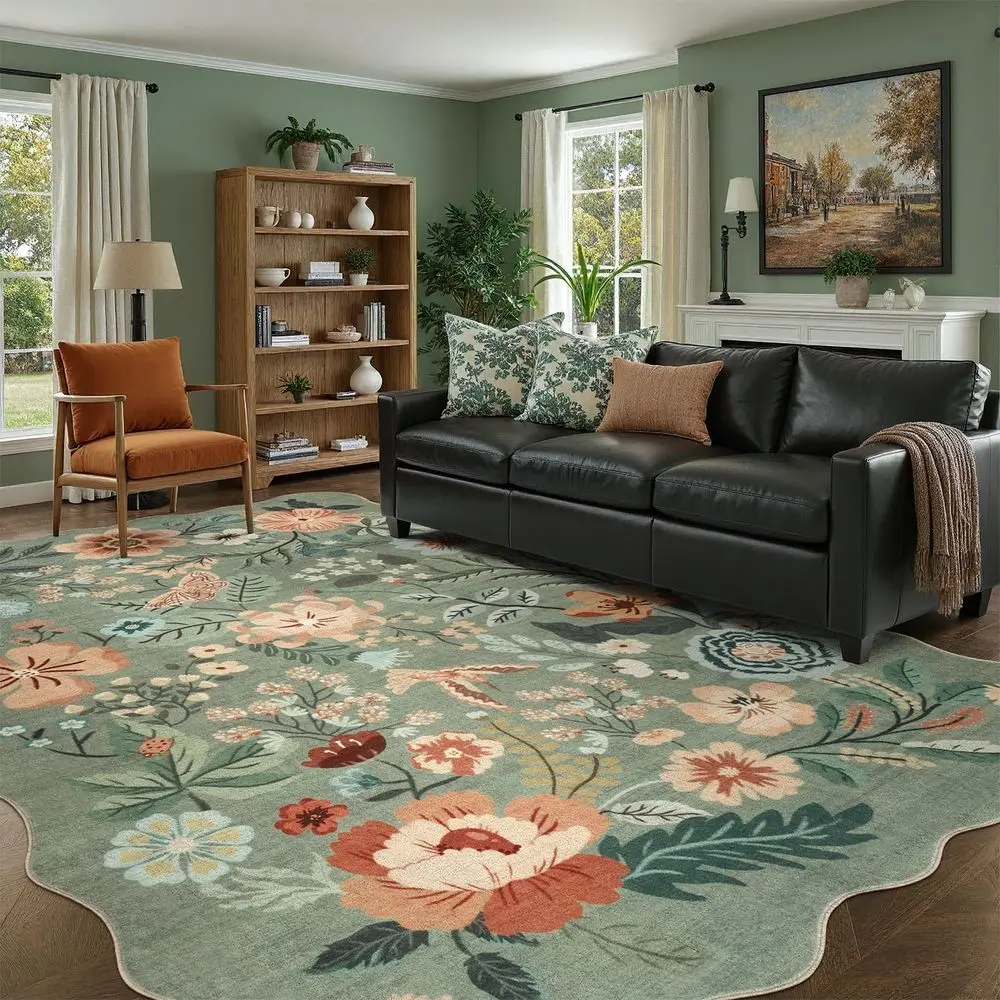 

Vintage loral Rug 5x7, Washable Sage Green Rug or Living Room, Kid & Pet riendly with Rubber Back Non Slip, Sot Low Pile Carpet,