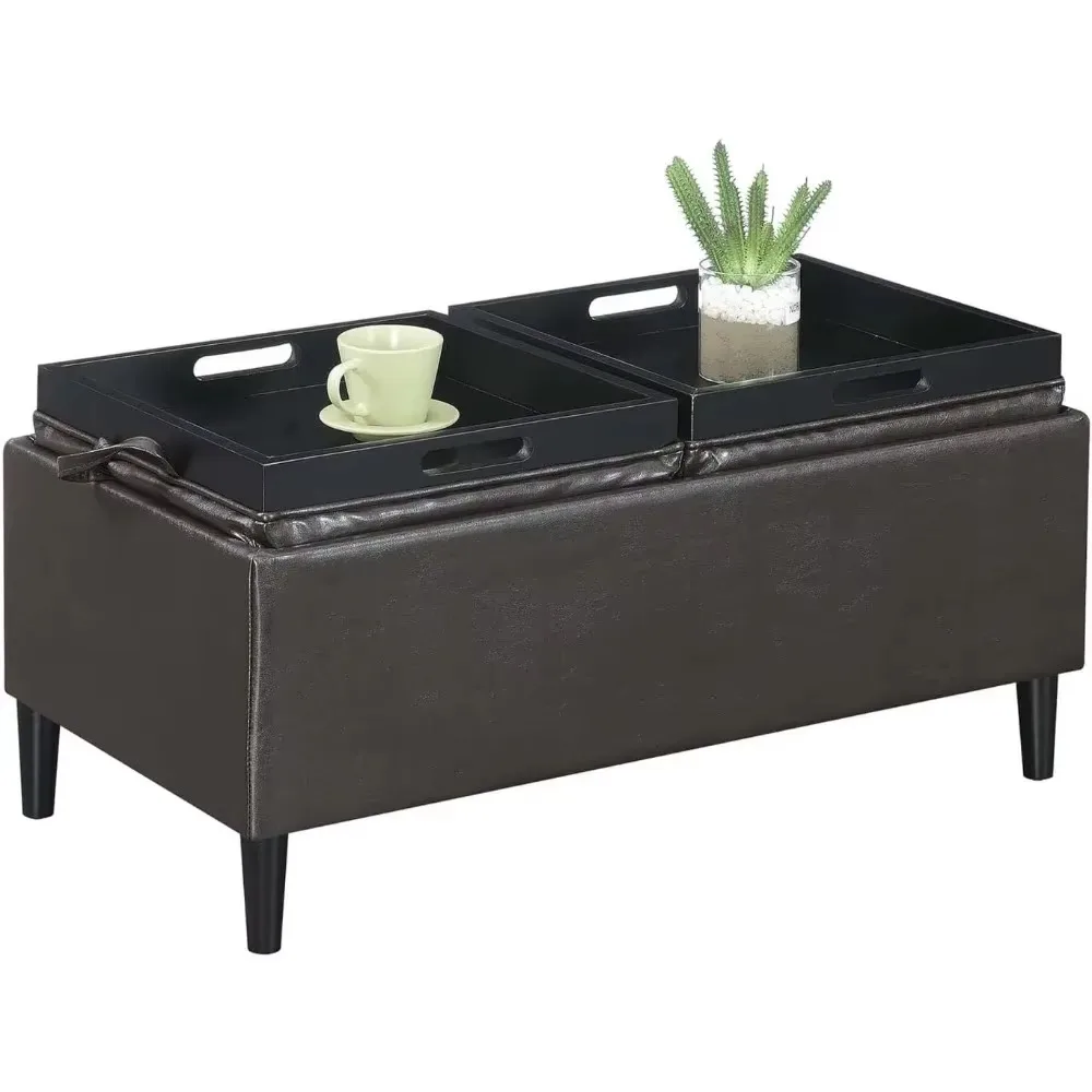 Designs4Comfort Magnolia Storage Ottoman with Reversible Trays, Espresso Faux Leather  space saving furniture