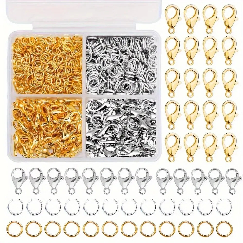 350/500 Pieces A Combination Set of Split Rings and Silver-colored Lobster Clasps Jewelry Finding DIY